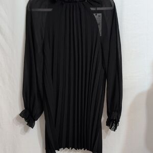Zara Black Long Sleeve Pleated Dress